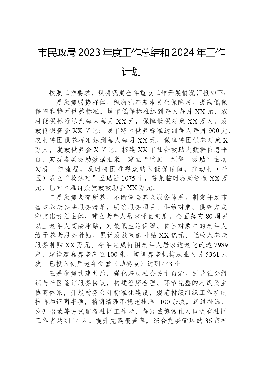 市民政局2023年度工作总结和2024年工作计划.docx,第1页预览
