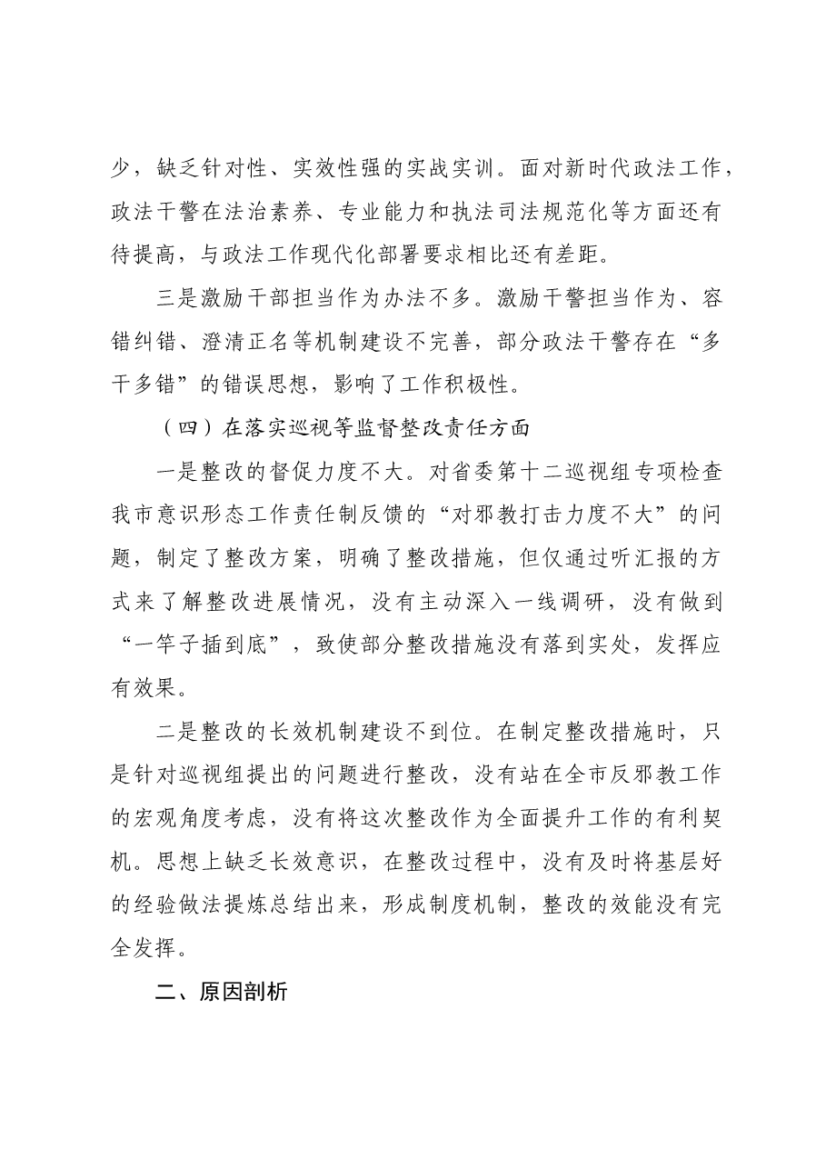 政法委书记巡视整改专题民主生活会个人发言提纲.docx,第4页预览