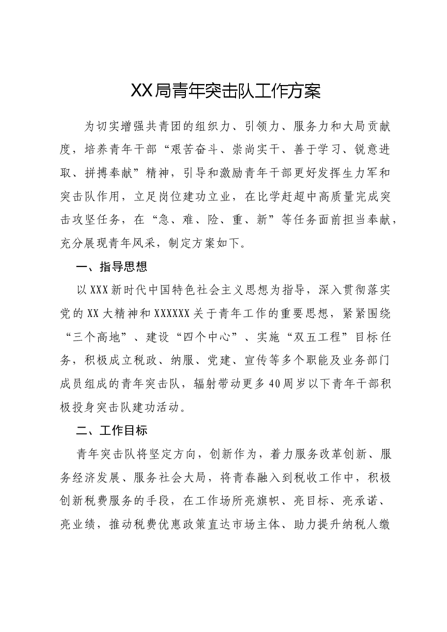 X局青年突击队工作方案.docx,第1页预览