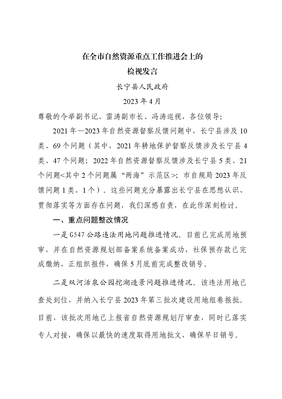 在全市自然资源重点工作推进会上的检视发言.docx,第1页预览