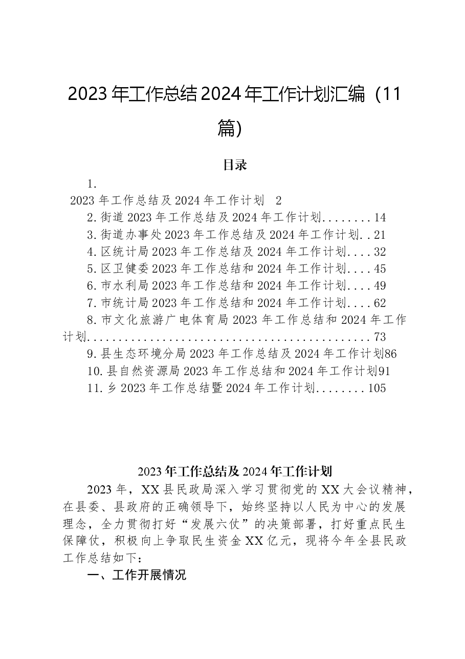 (11篇)2023年工作总结2024年工作计划汇编.docx,第1页预览
