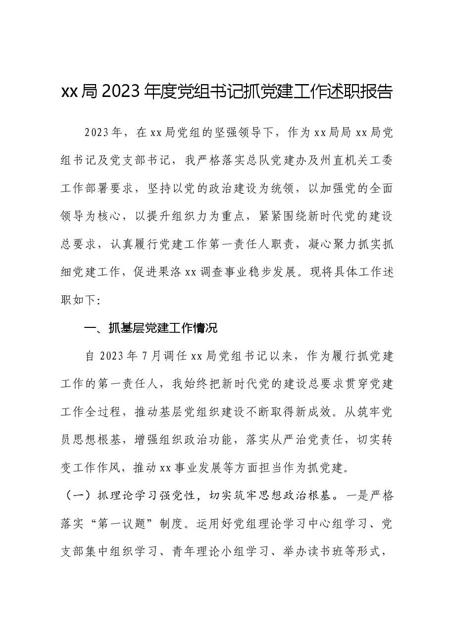 2023年度党组书记抓党建工作述职报告.doc,第1页预览