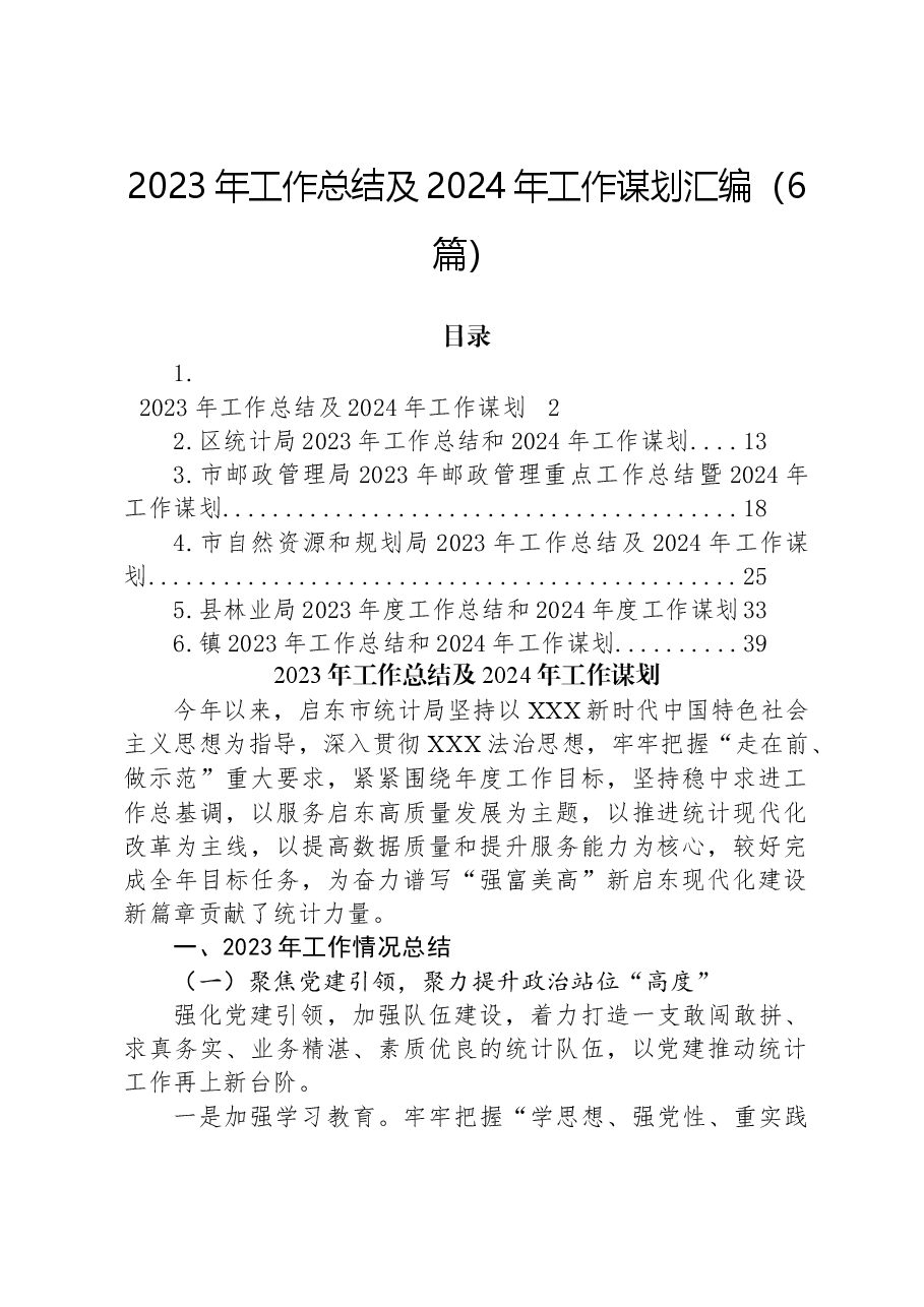 (6篇)2023年工作总结及2024年工作谋划汇编.docx,第1页预览