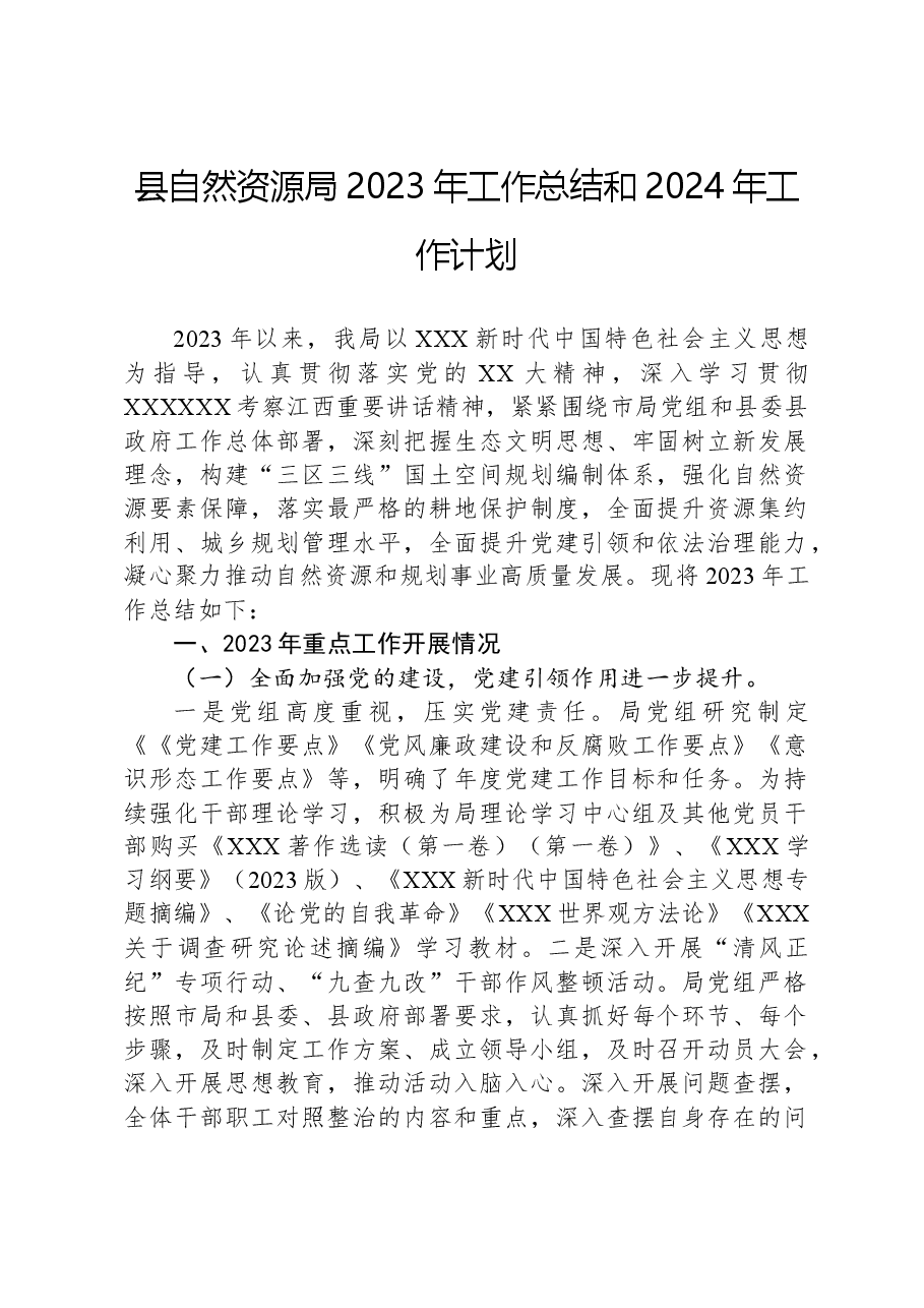 县自然资源局2023年工作总结和2024年工作计.docx,第1页预览