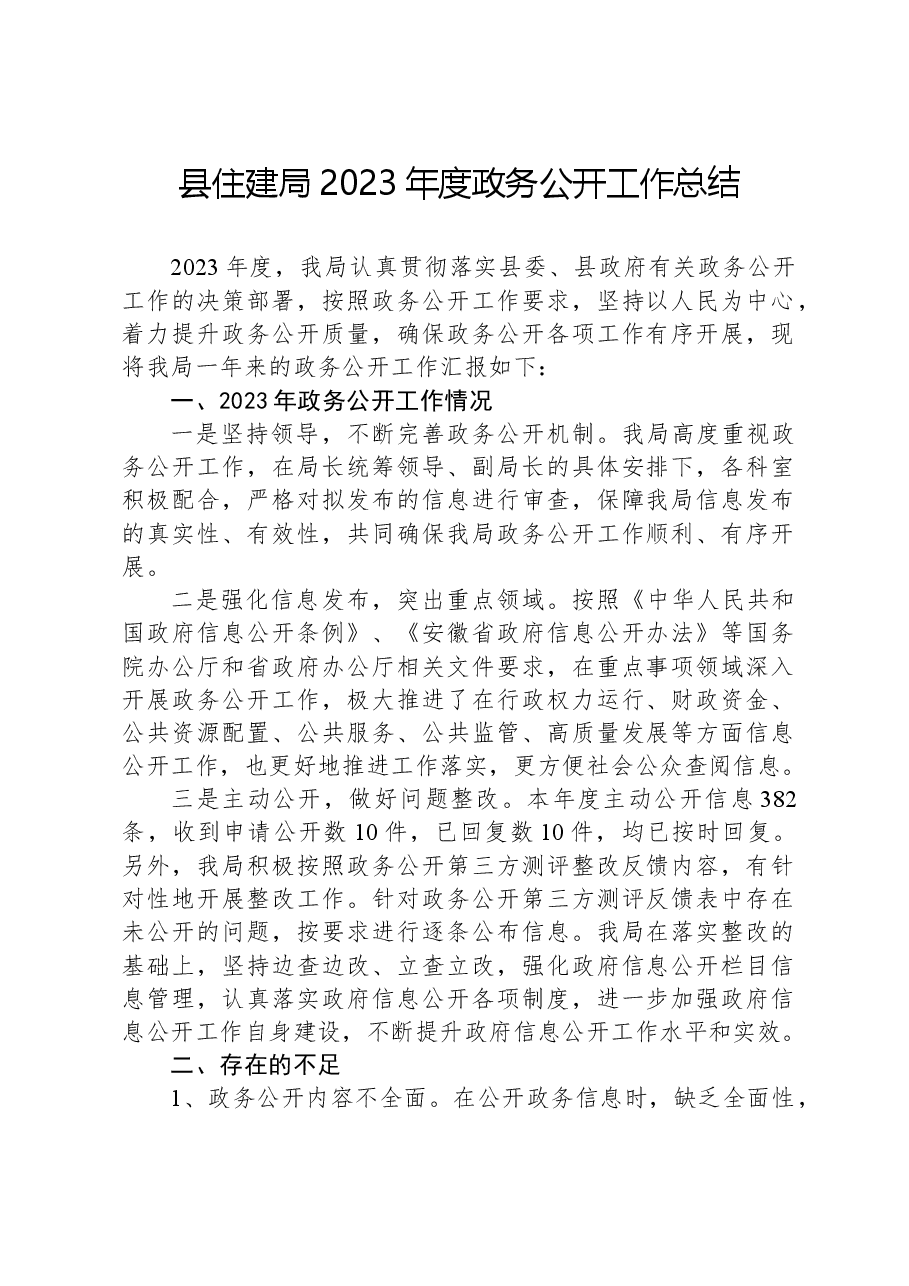 县住建局2023年度政务公开工作总结.docx,第1页预览