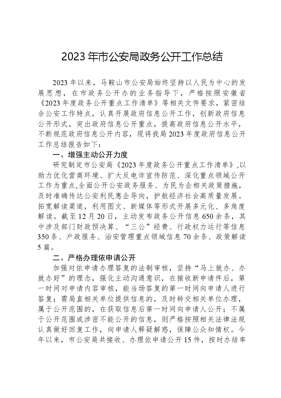 2023年市公安局政务公开工作总结.docx,第1页预览