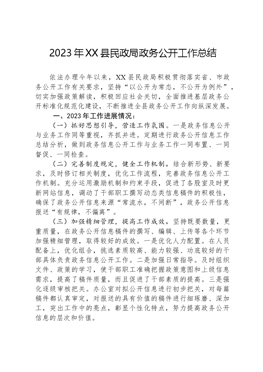 2023年XX县民政局政务公开工作总结.docx,第1页预览