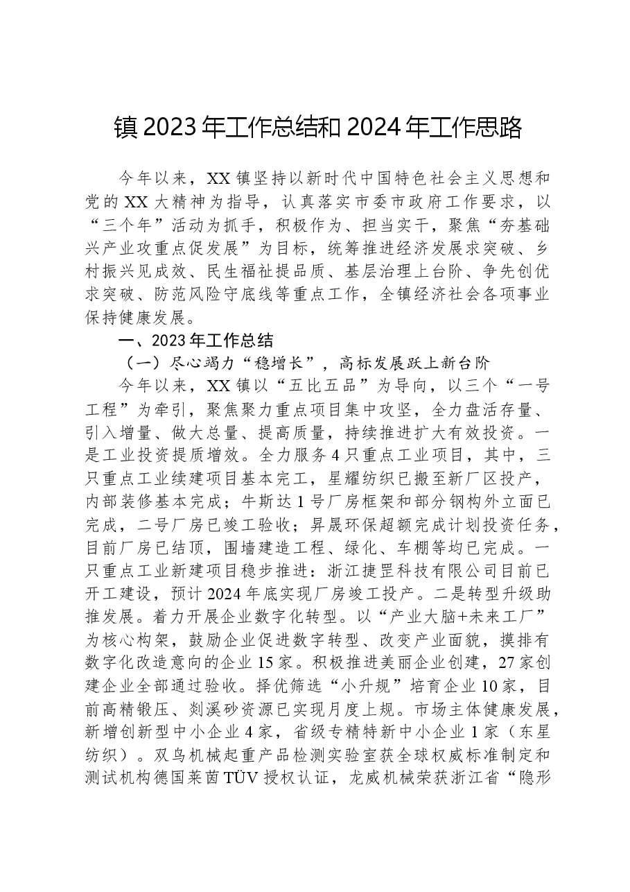 镇2023年工作总结和2024年工作思路01.docx,第1页预览