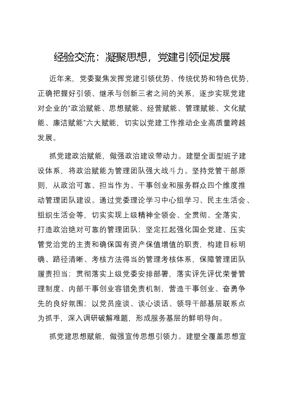 经验交流:凝聚思想,党建引领促发展.docx,第1页预览