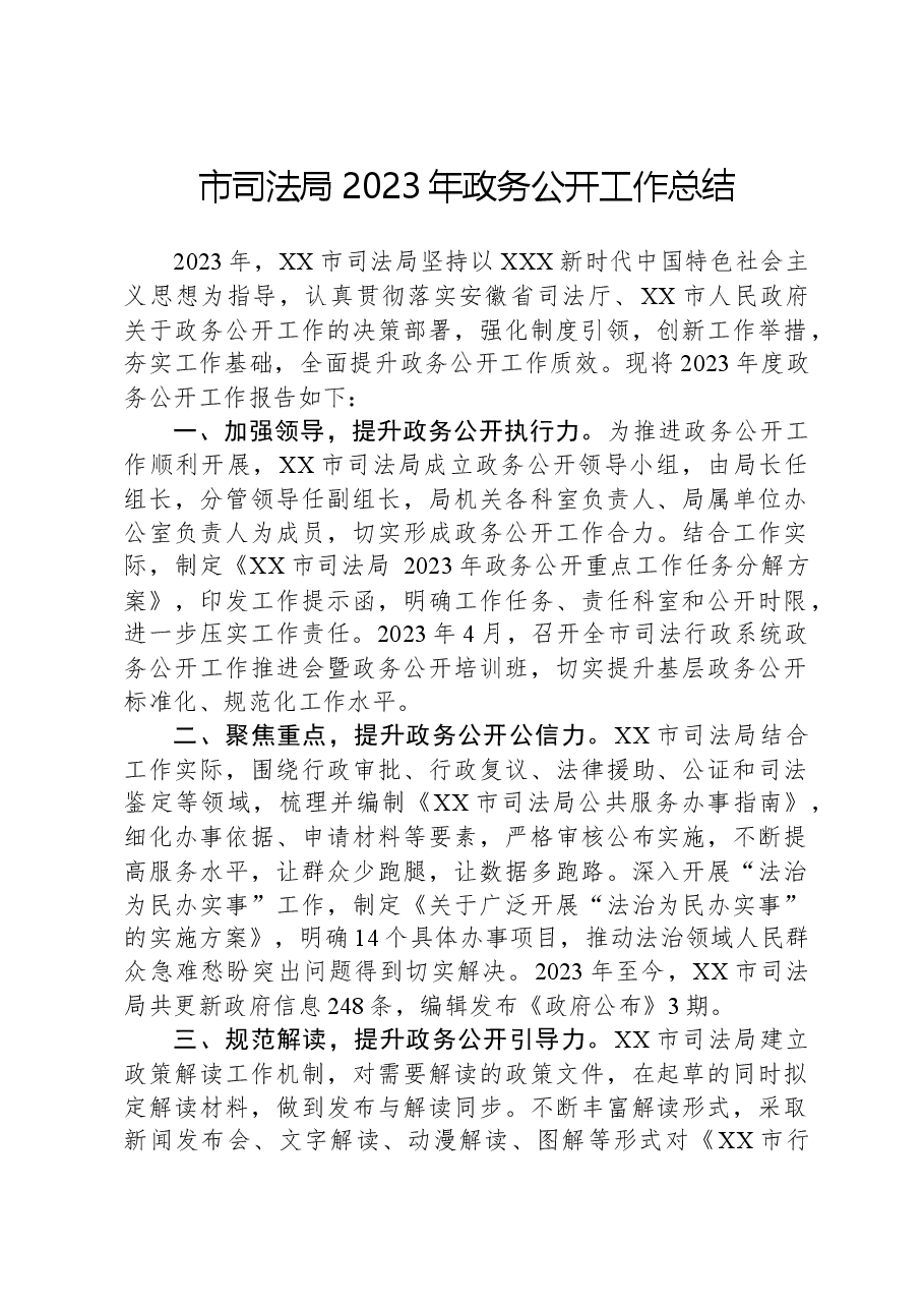 市司法局2023年政务公开工作总结.docx,第1页预览
