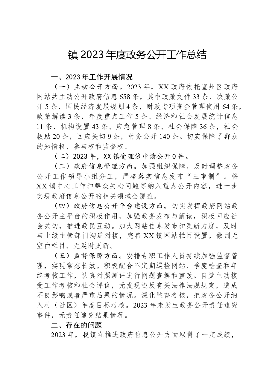 镇2023年度政务公开工作总结01.docx,第1页预览