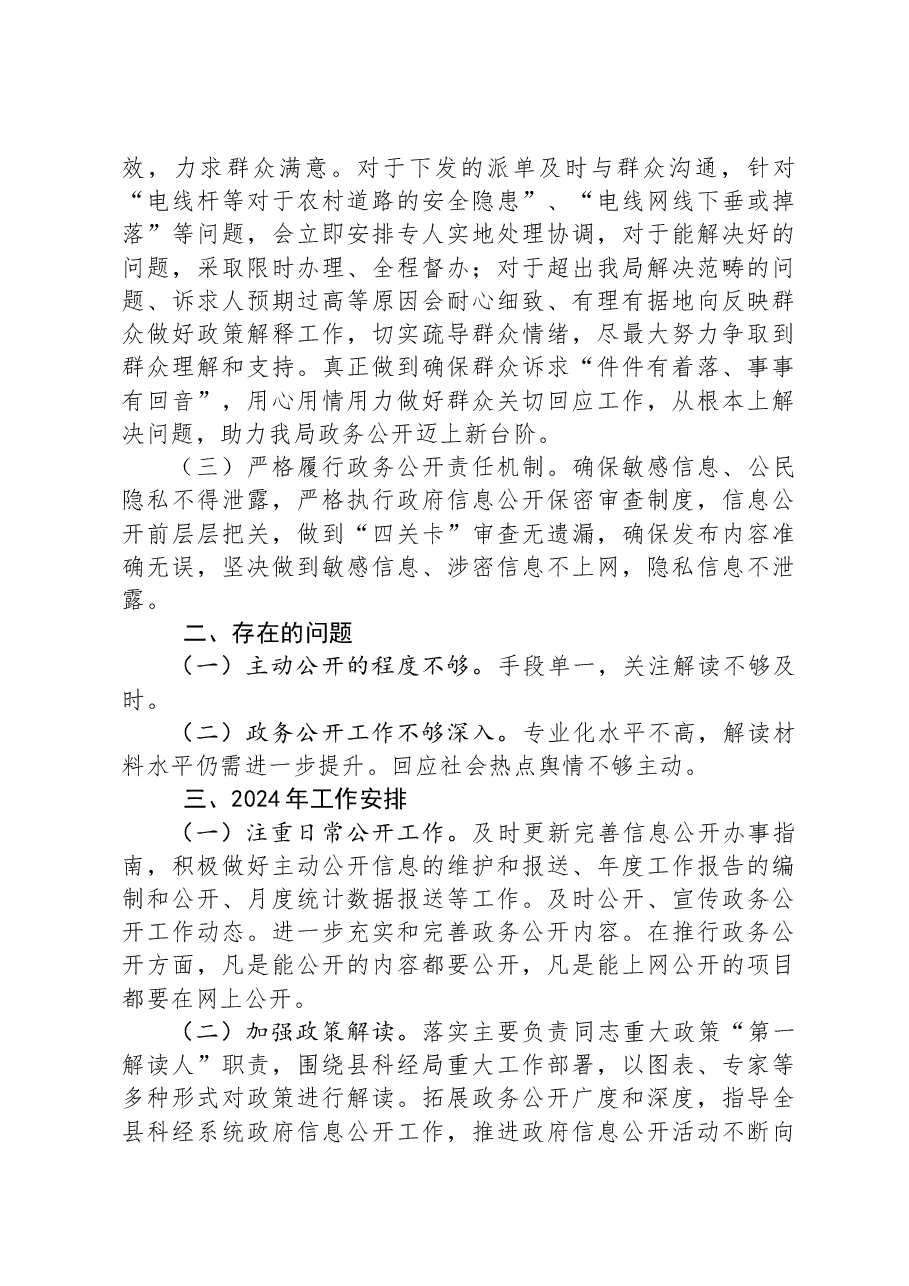 县科技经济信息化局2023年政务公开工作总结.docx,第2页预览