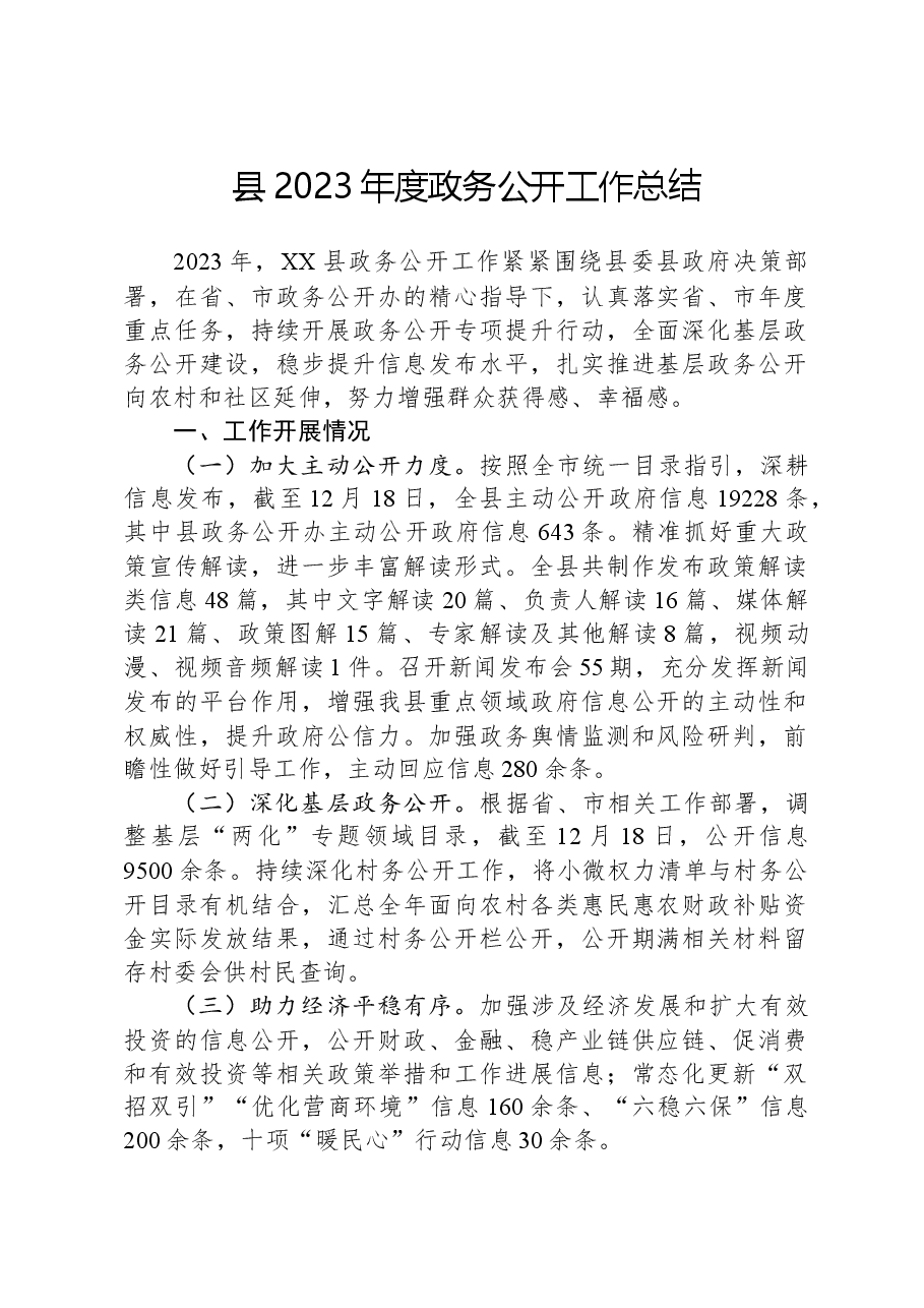 县2023年度政务公开工作总结02.docx,第1页预览