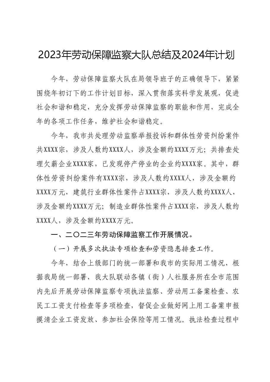 2023年劳动保障监察大队总结及2024年计划.docx,第1页预览