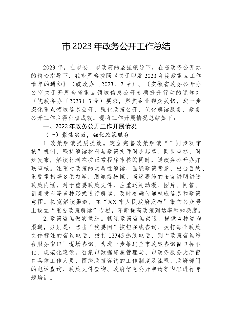 市2023年政务公开工作总结.docx,第1页预览