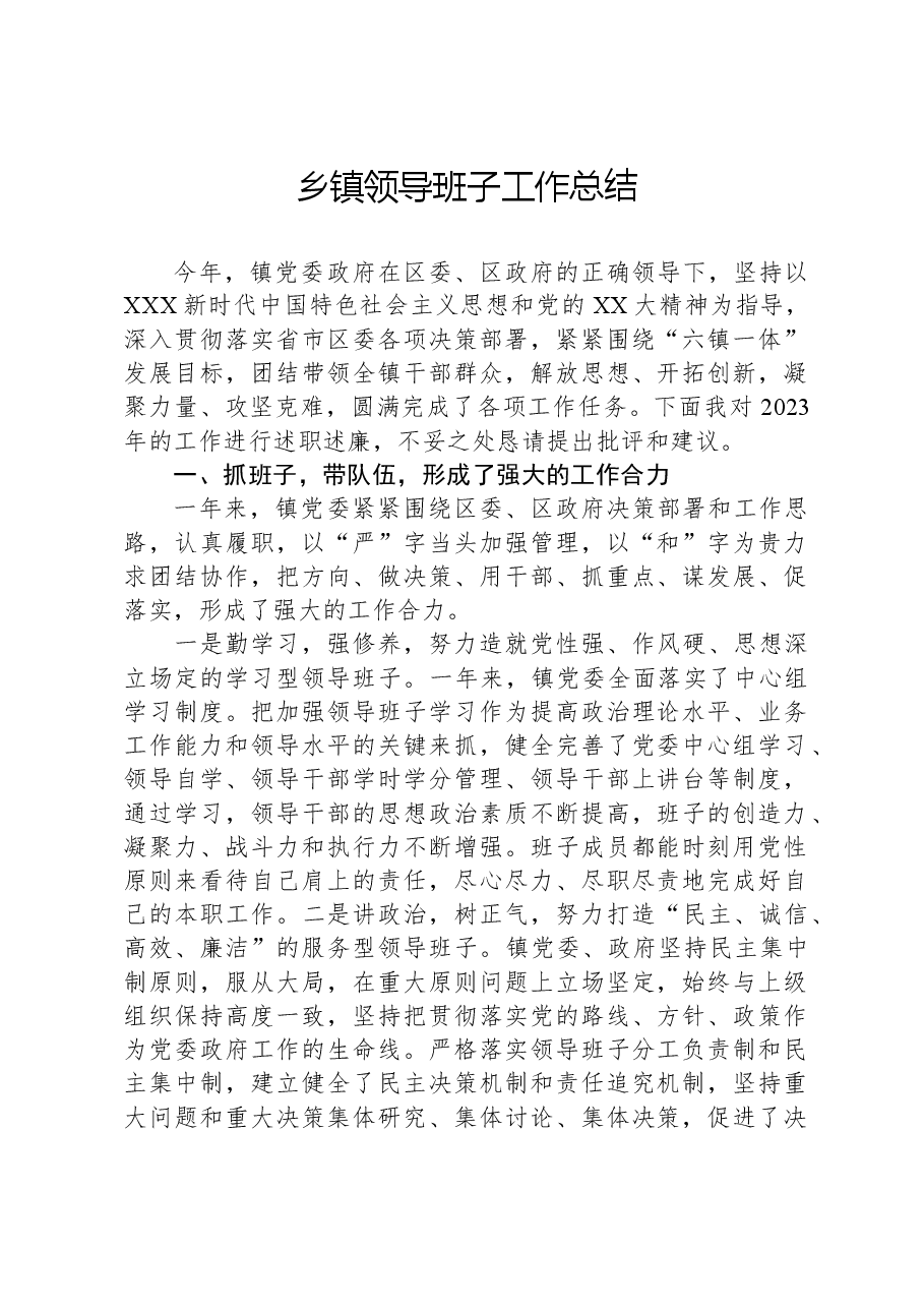 乡镇领导班子工作总结.docx,第1页预览