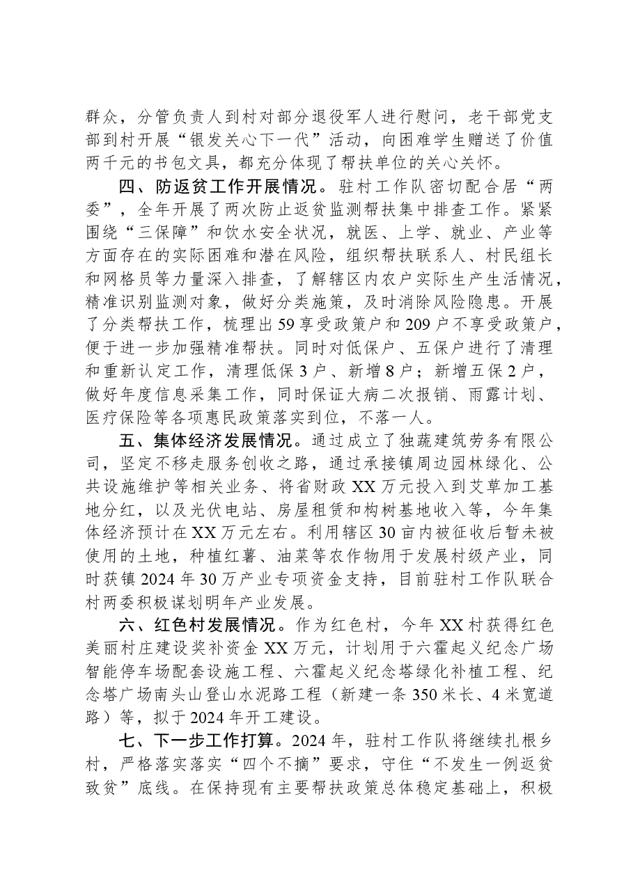 村驻村工作队2023年度工作总结.docx,第2页预览