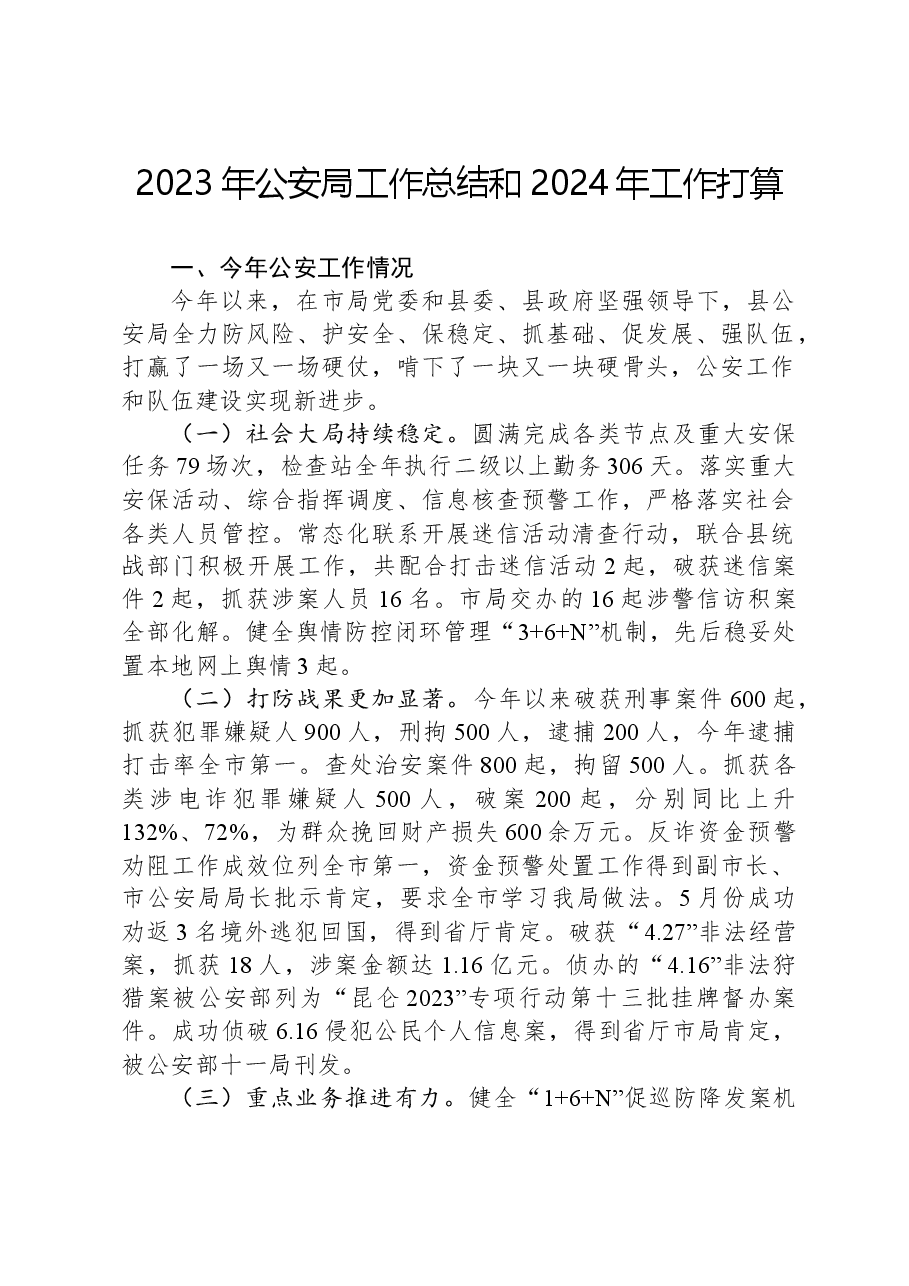 2023年公安局工作总结和2024年工作打算.docx,第1页预览