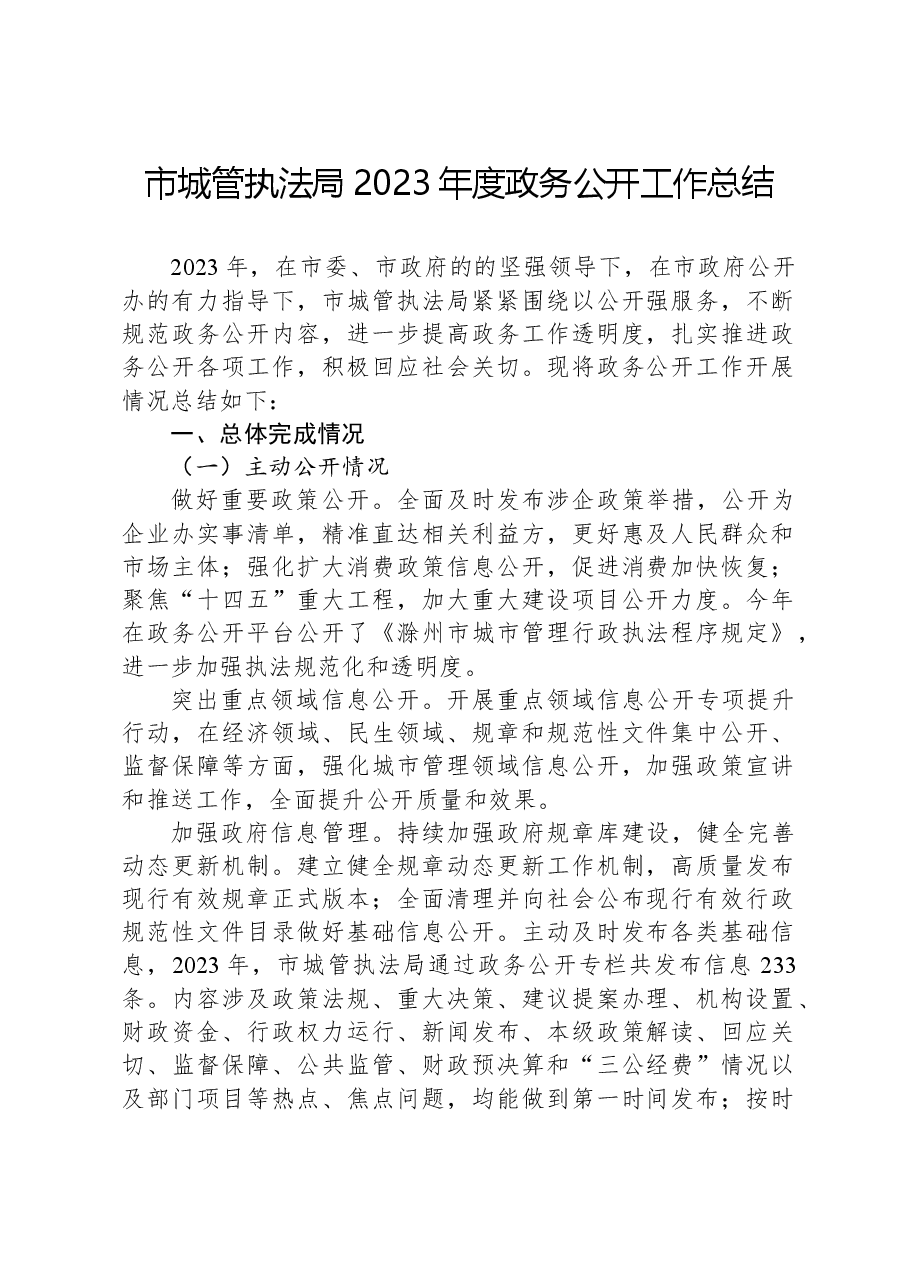 市城管执法局2023年度政务公开工作总结.docx,第1页预览