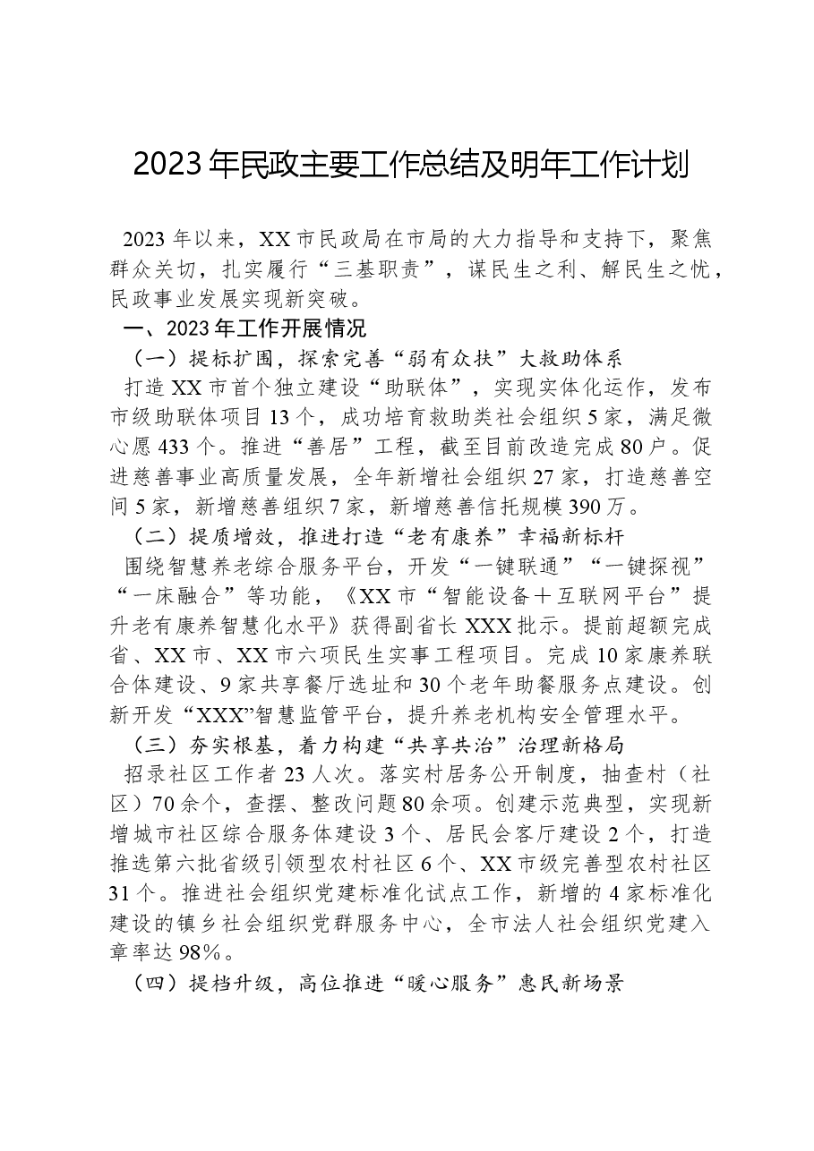 2023年民政主要工作总结及明年工作计划.docx,第1页预览
