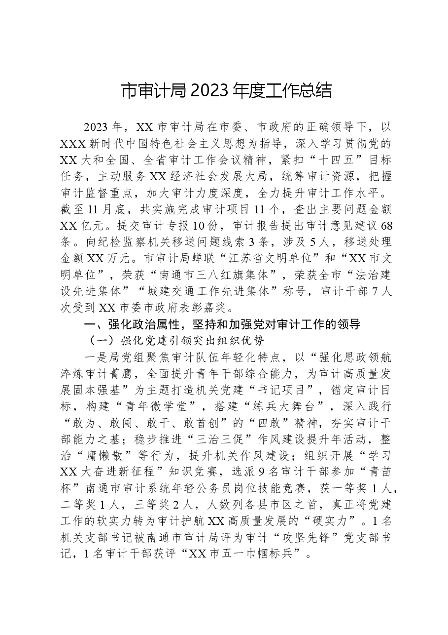 市审计局2023年度工作总结.docx,第1页预览