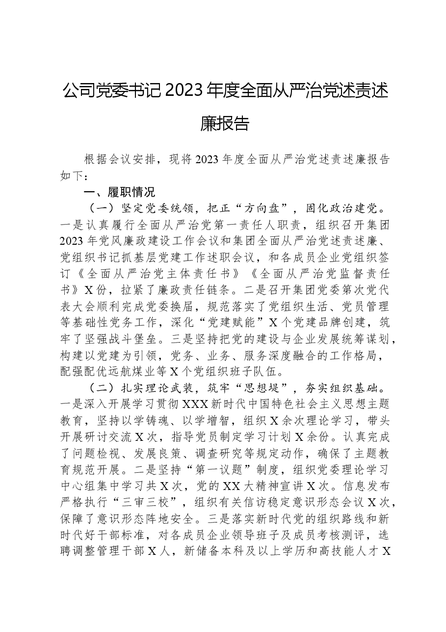 公司党委书记2023年度全面从严治党述责述廉报告.docx，第1页预览