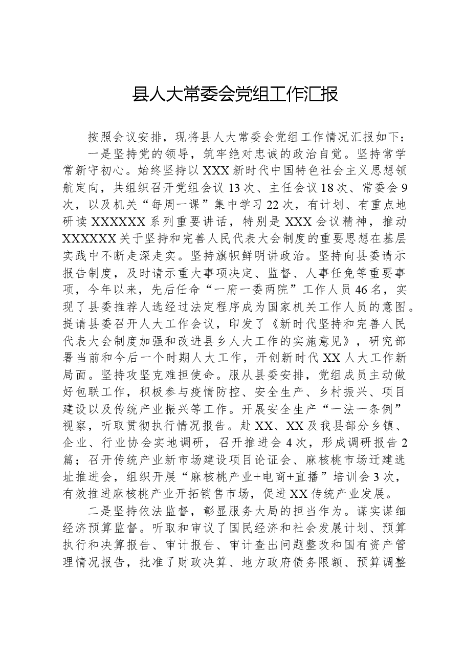 县人大常委会党组工作汇报.docx,第1页预览