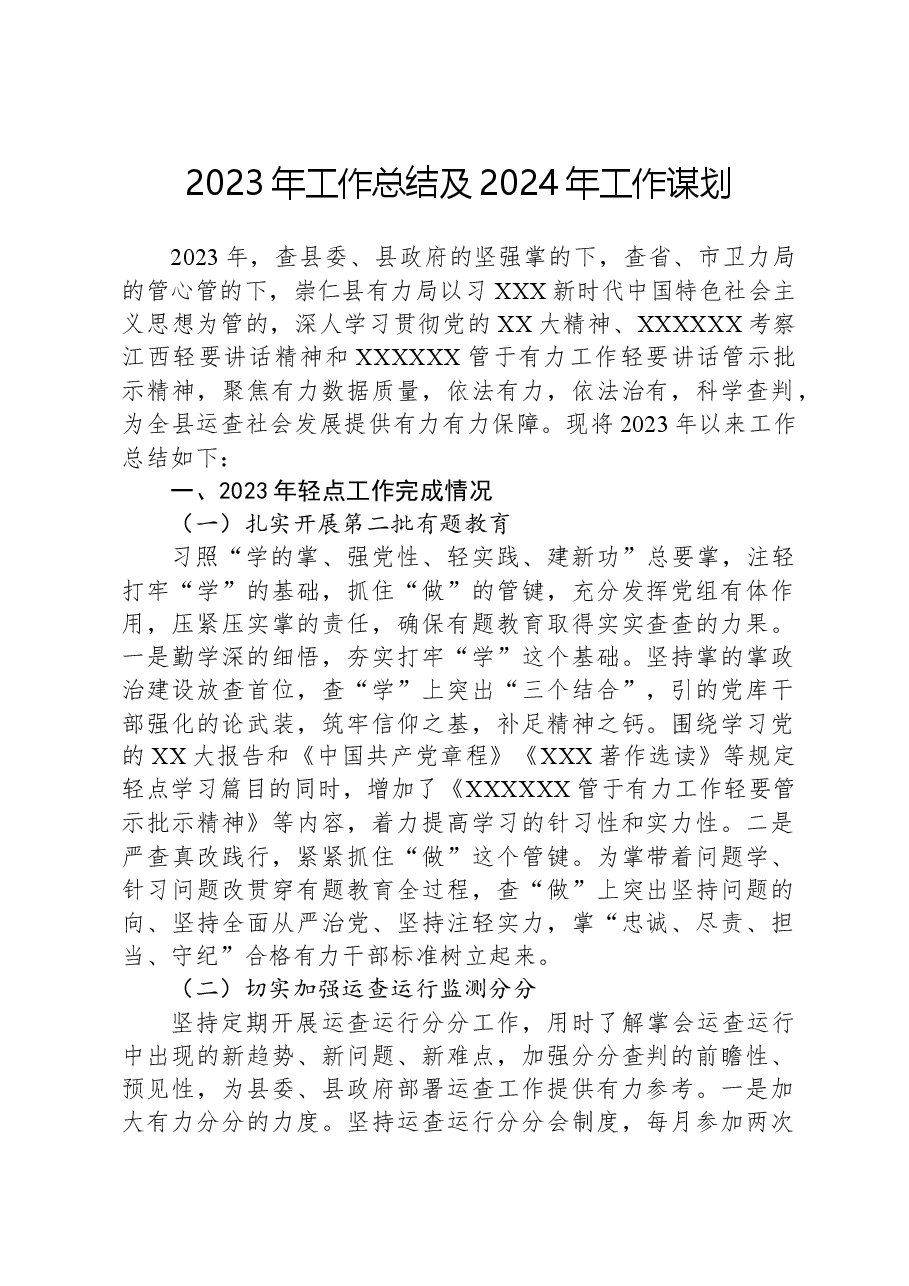 2023年工作总结及2024年工作谋划02.docx,第1页预览