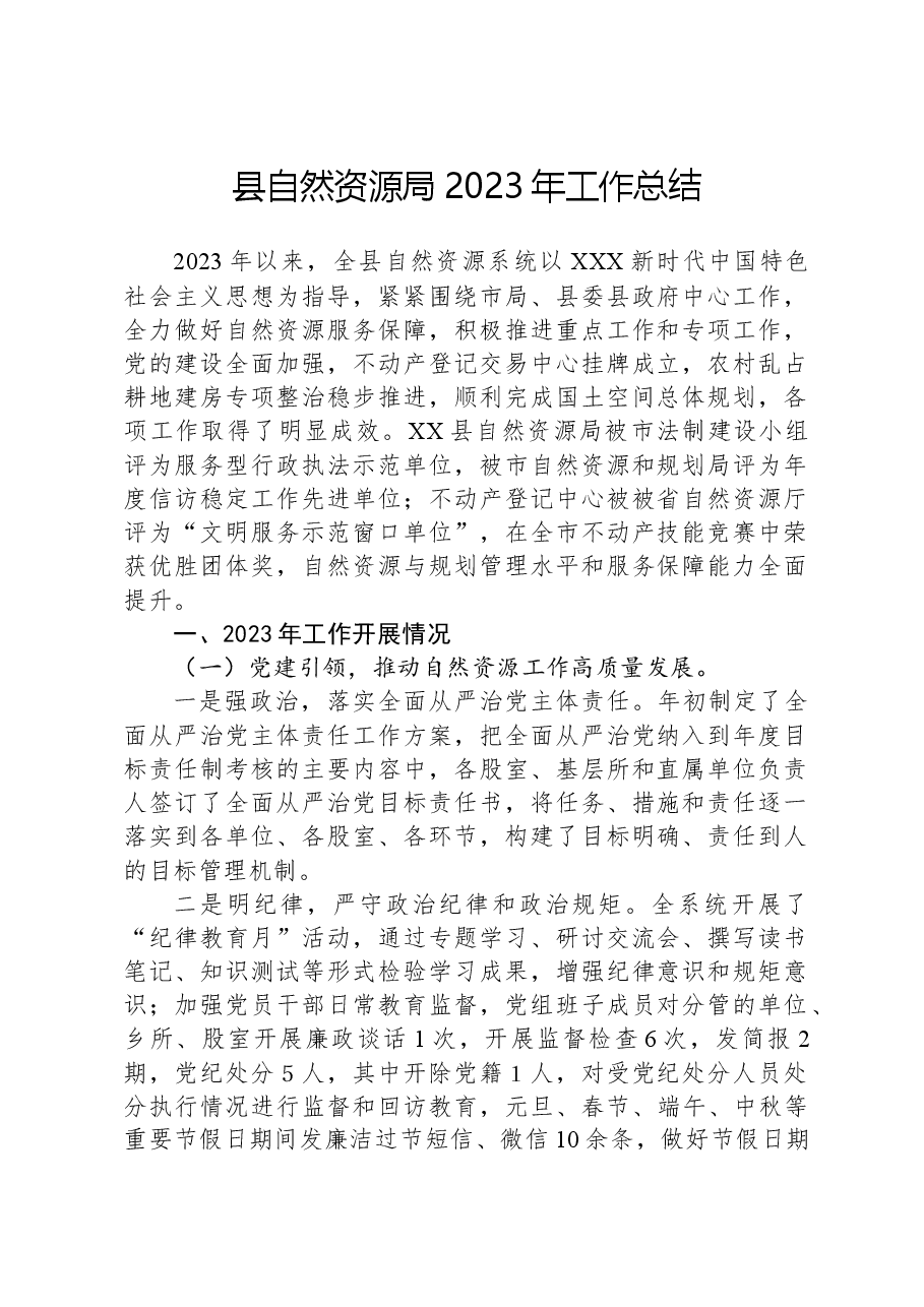 县自然资源局2023年工作总结.docx,第1页预览