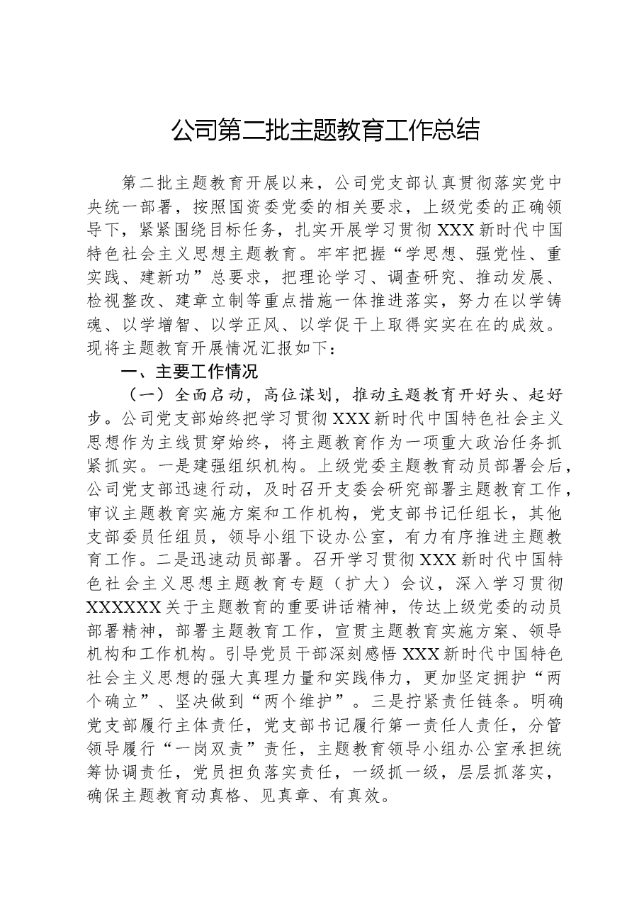 公司第二批主题教育工作总结.docx,第1页预览