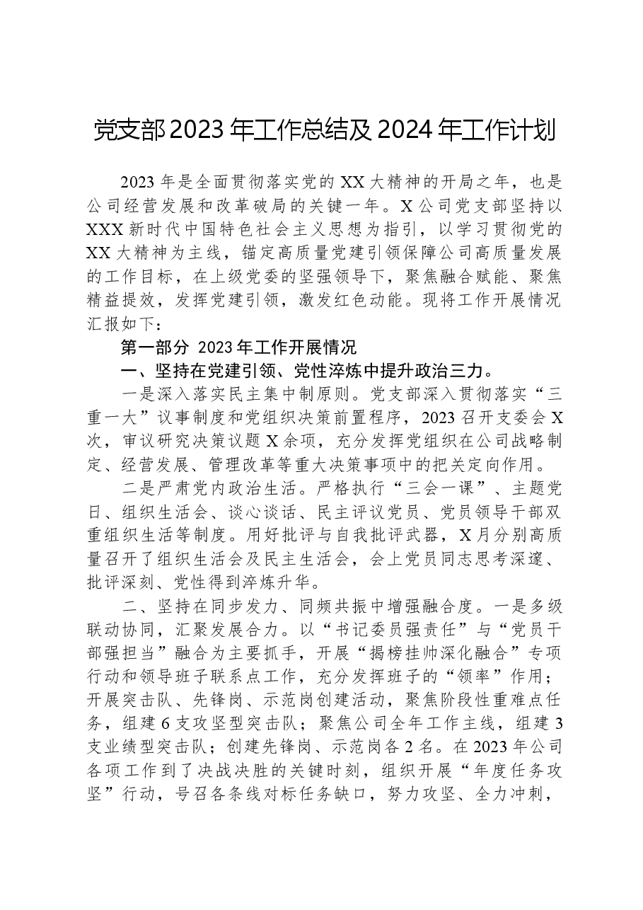 党支部2023年工作总结及2024年工作计划.docx,第1页预览