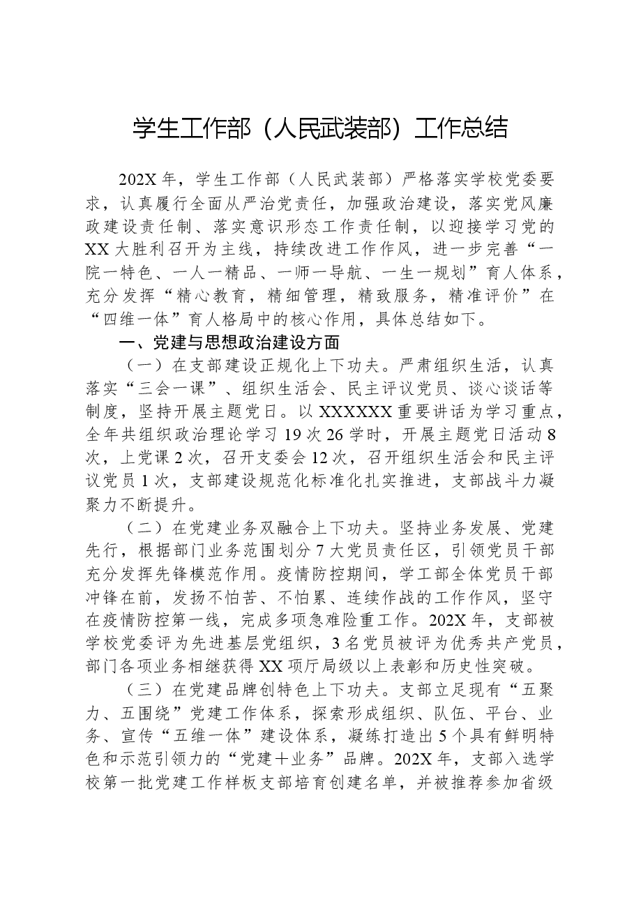 学生工作部(人民武装部)工作总结.docx,第1页预览