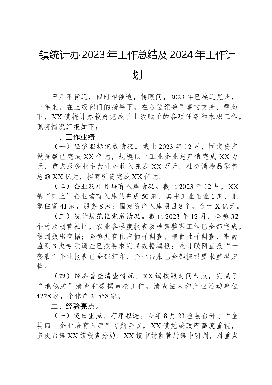 镇统计办2023年工作总结及2024年工作计划.docx,第1页预览