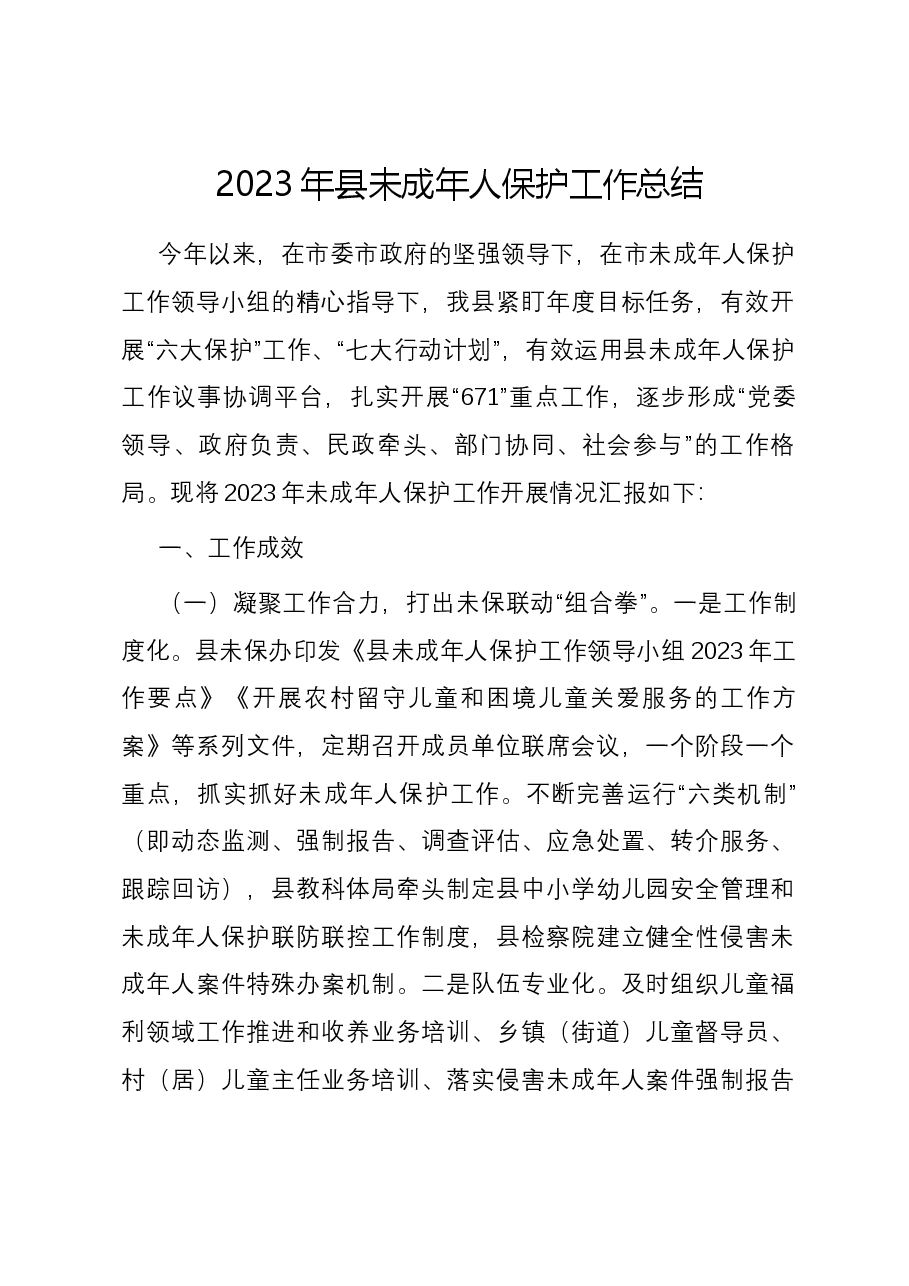 2023年县未成年人保护工作总结.docx,第1页预览