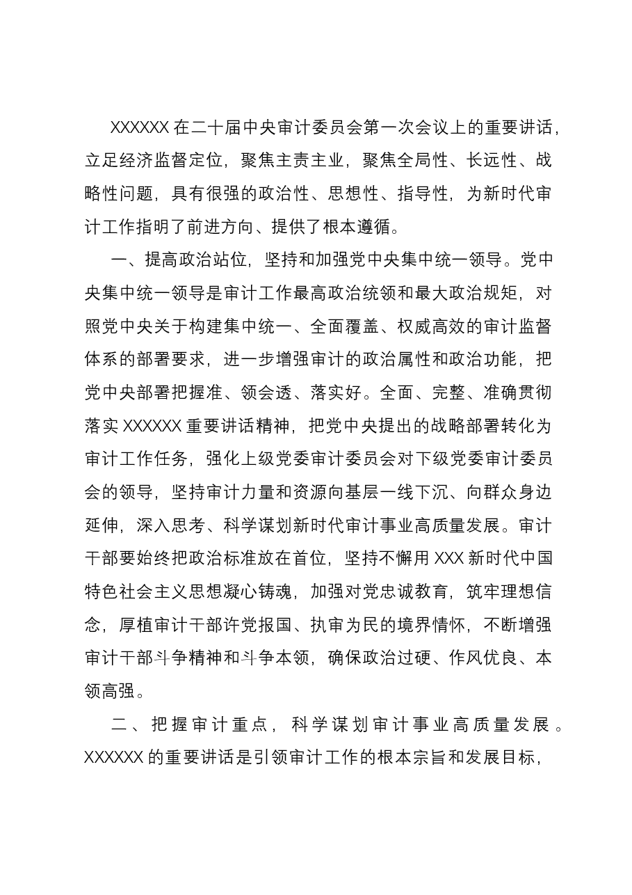 二十届中央审计委员会第一次会议上的重要讲话学习.docx,第1页预览