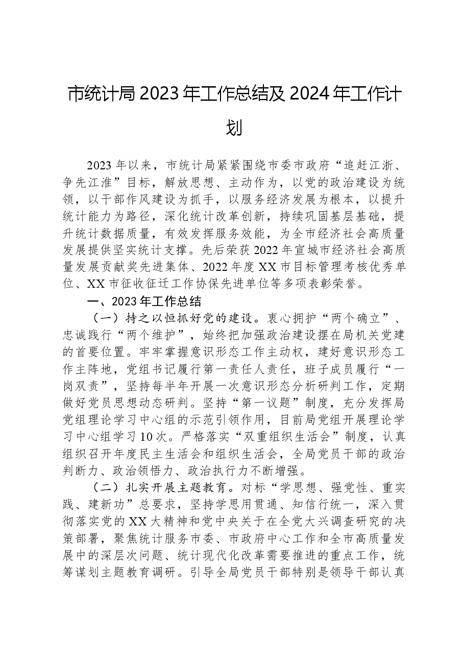 市统计局2023年工作总结及2024年工作计划.docx,第1页预览