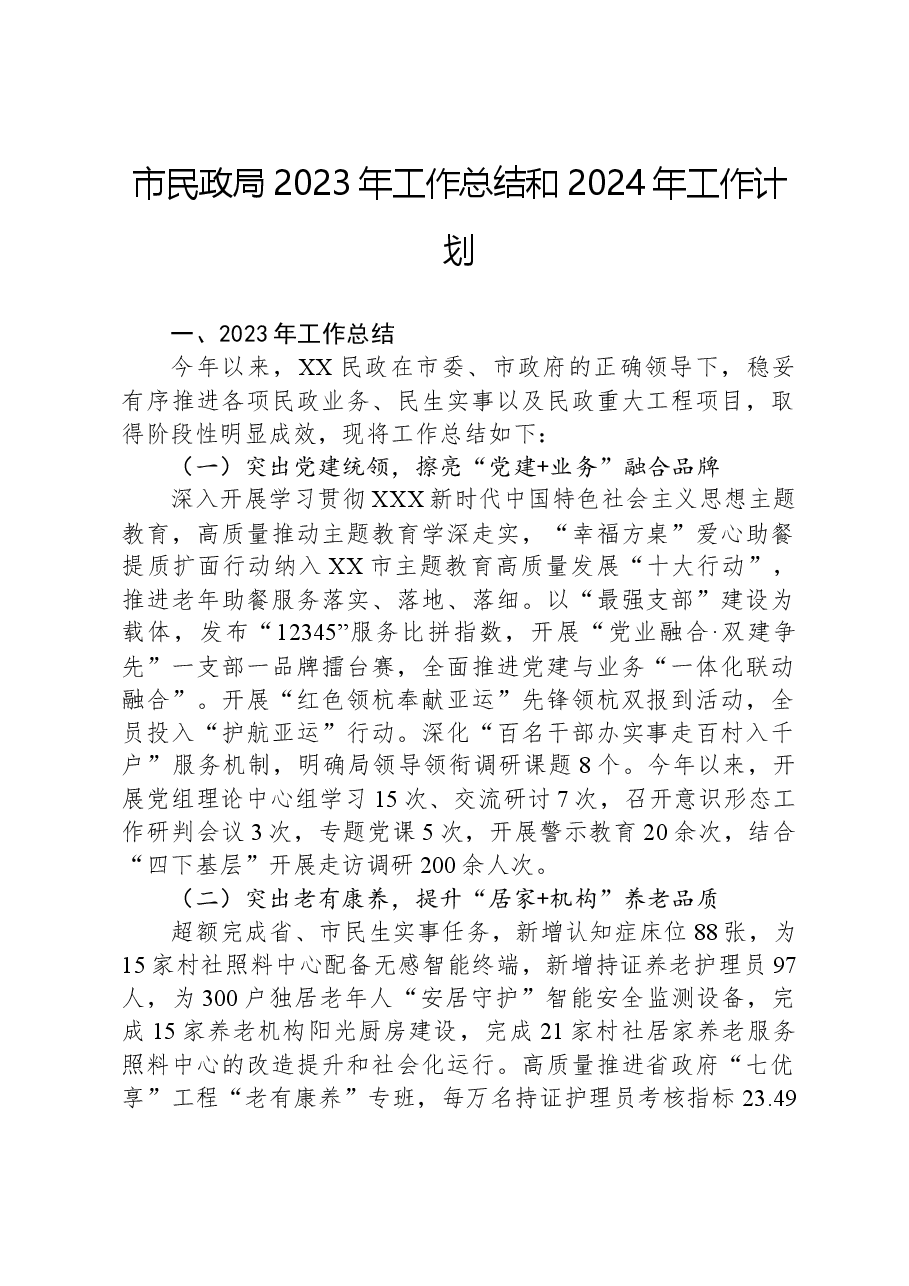 市民政局2023年工作总结和2024年工作计划.docx，第1页预览