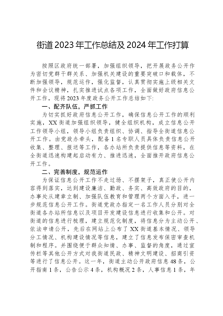 街道2023年工作总结及2024年工作打算.docx,第1页预览