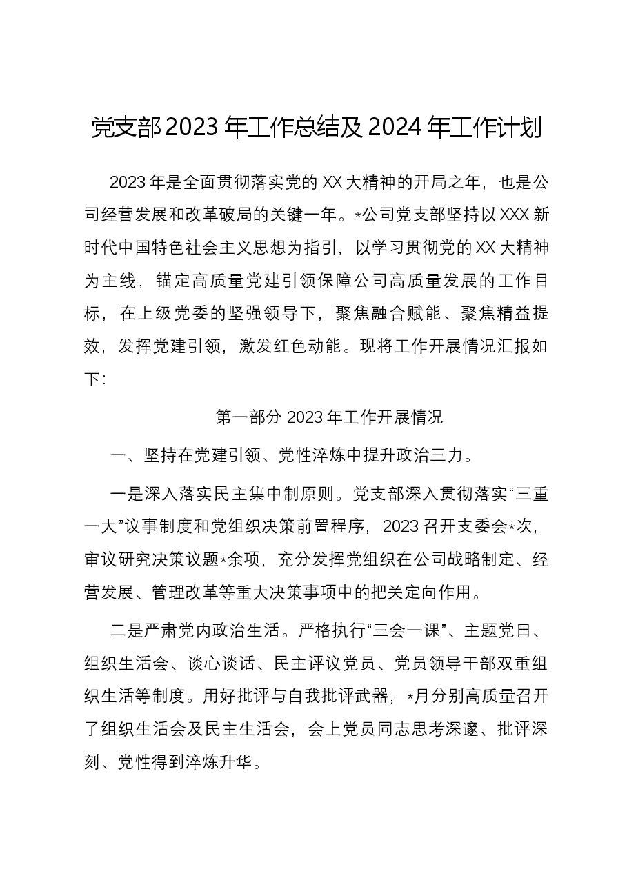 公司党支部2023年工作总结及2024年工作计划01.docx,第1页预览