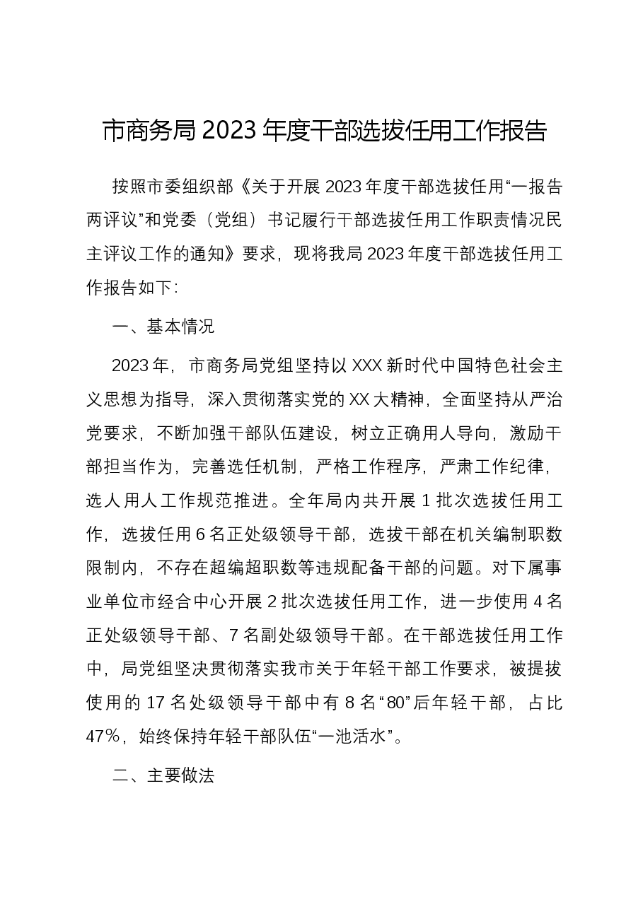 市商务局2023年度干部选拔任用工作报告.docx,第1页预览
