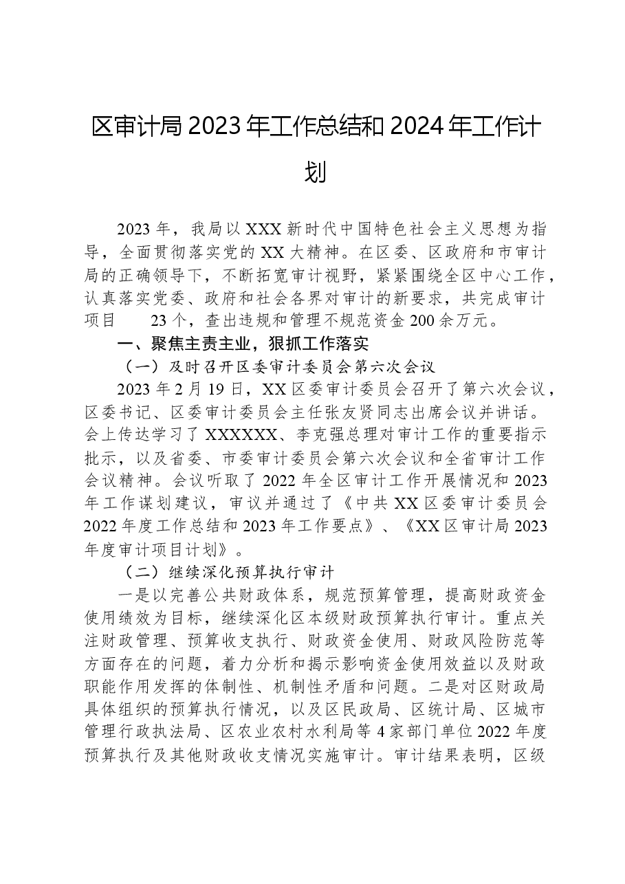 区审计局2023年工作总结和2024年工作计划01.docx,第1页预览