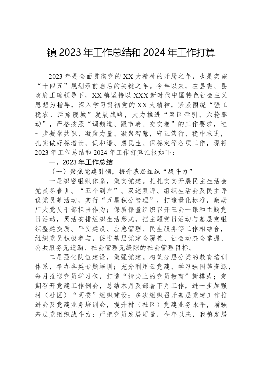 镇2023年工作总结和2024年工作打算01.docx,第1页预览
