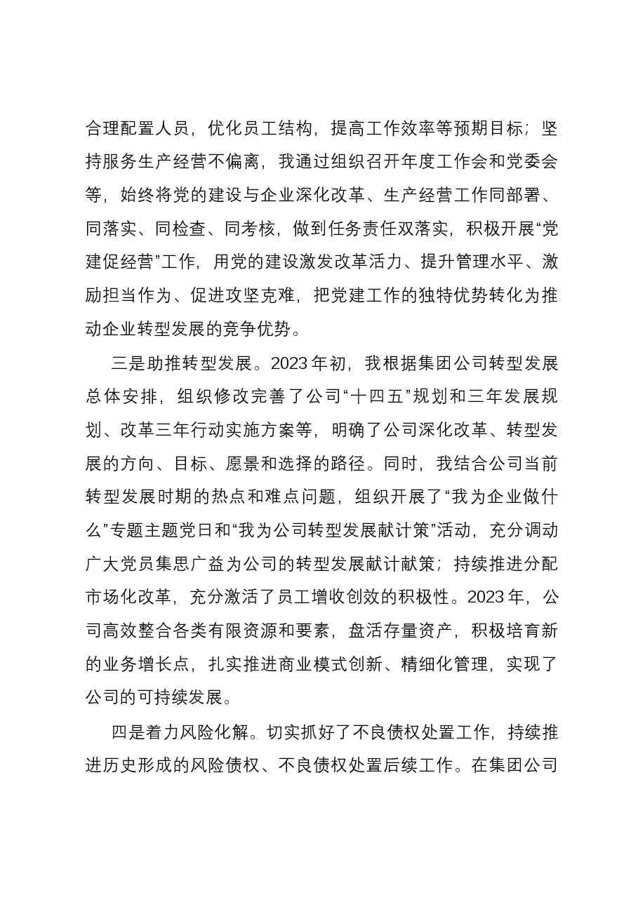 国有企业党委书记、董事长2023年度个人述职报告.docx,第3页预览