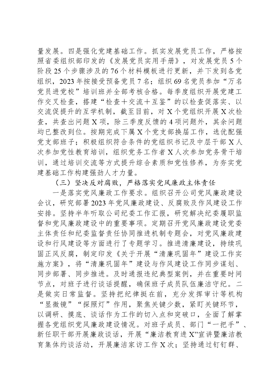 公司党委2023年全面从严治党工作情况报告.docx,第3页预览