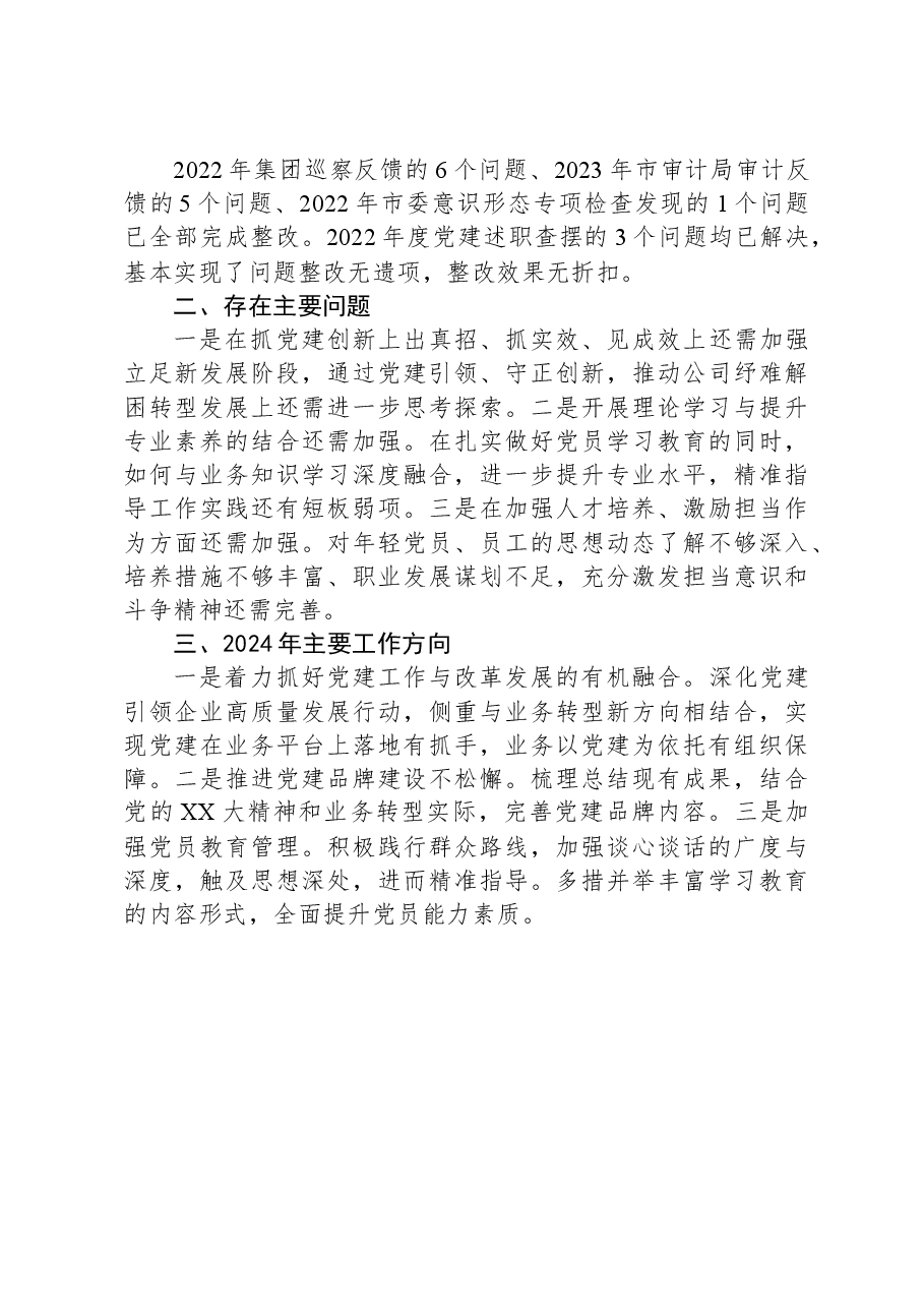 国企公司党支部书记2023年抓党建工作述职报告.docx,第3页预览