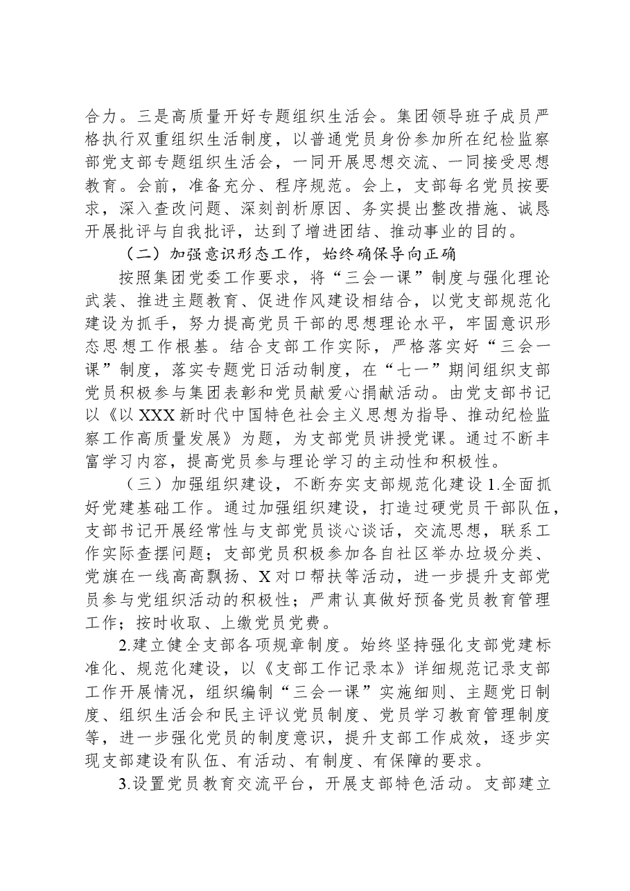 国企纪检监察部党支部全面从严治党(党建)工作报告.docx,第2页预览
