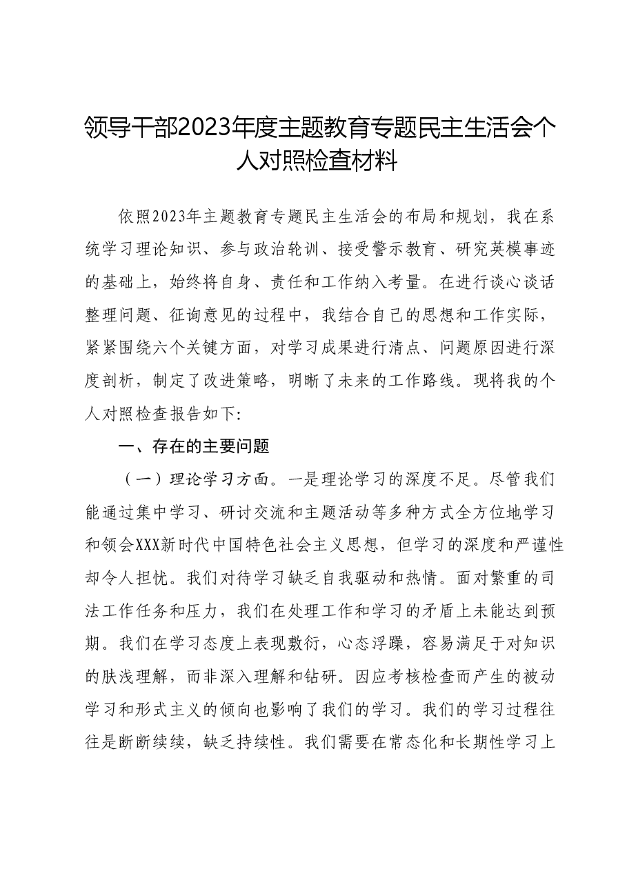 领导干部2023年度主题教育专题民主生活会个人对照检查材料.docx,第1页预览