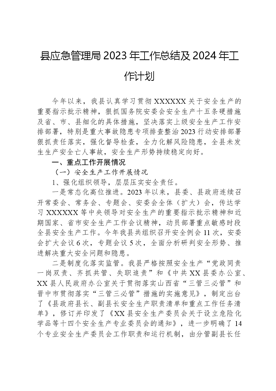 县应急管理局2023年工作总结及2024年工作计划02.docx,第1页预览