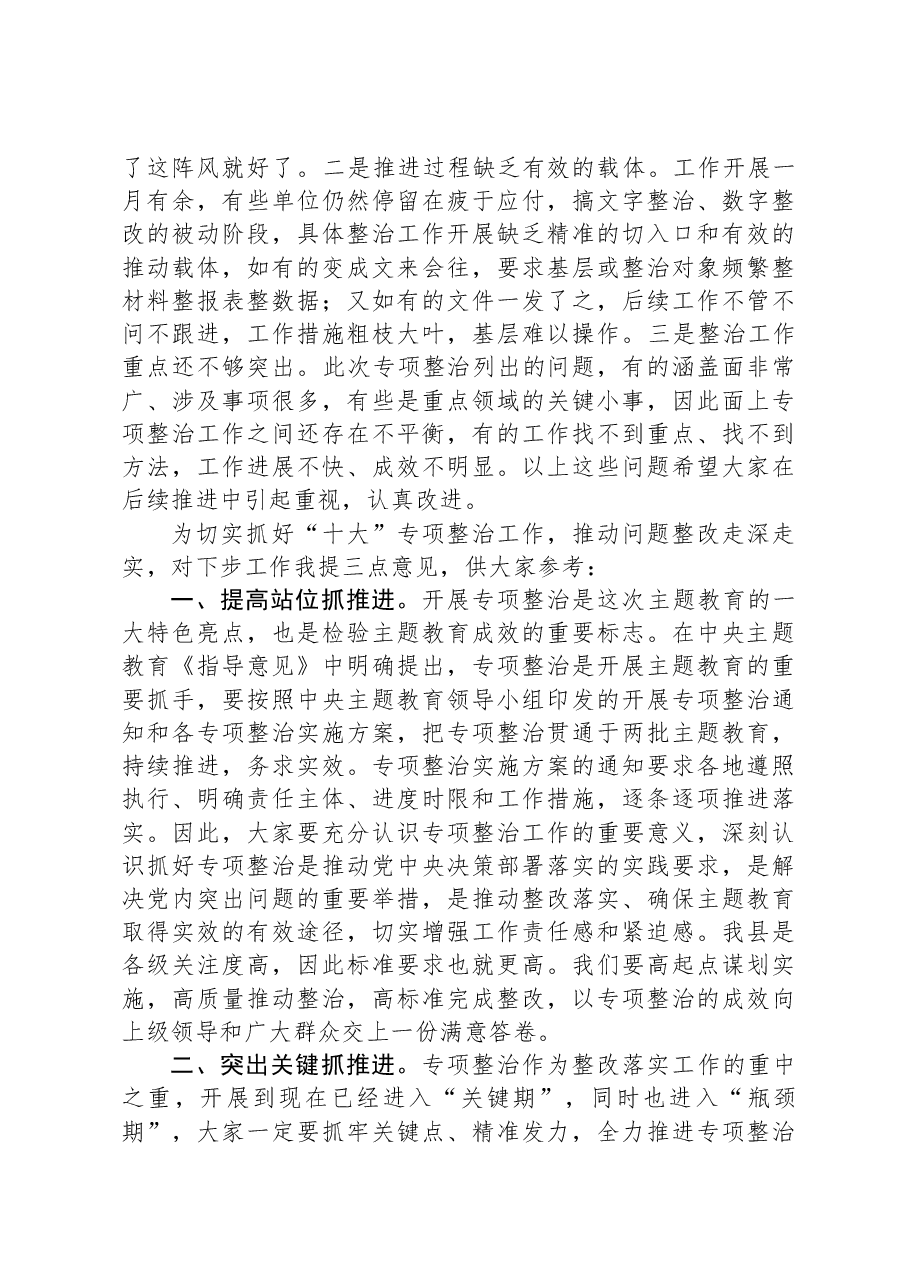 在主题教育10个专项整治工作交流会上的讲话.docx,第2页预览