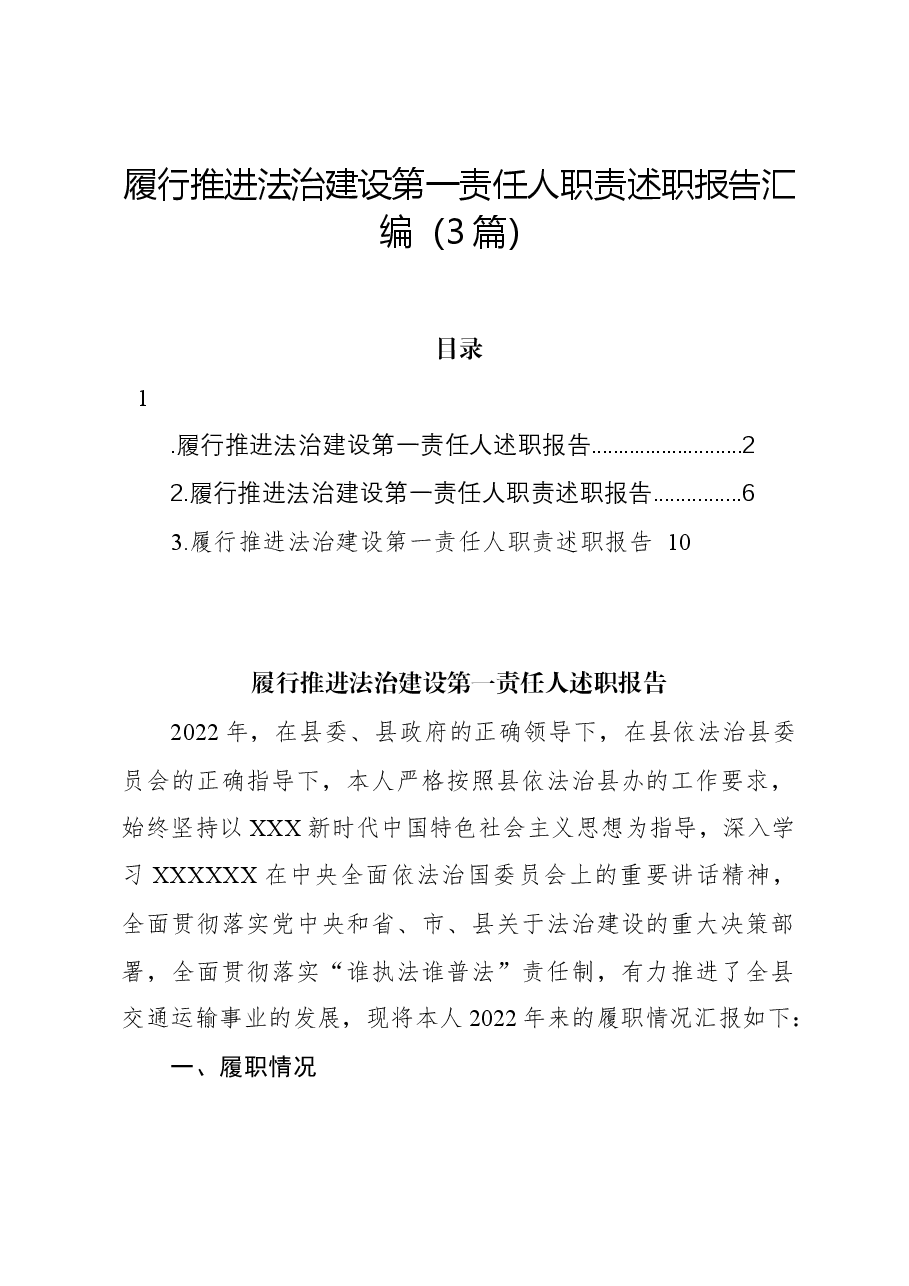 (3篇)履行推进法治建设第一责任人职责述职报告汇编.docx,第1页预览